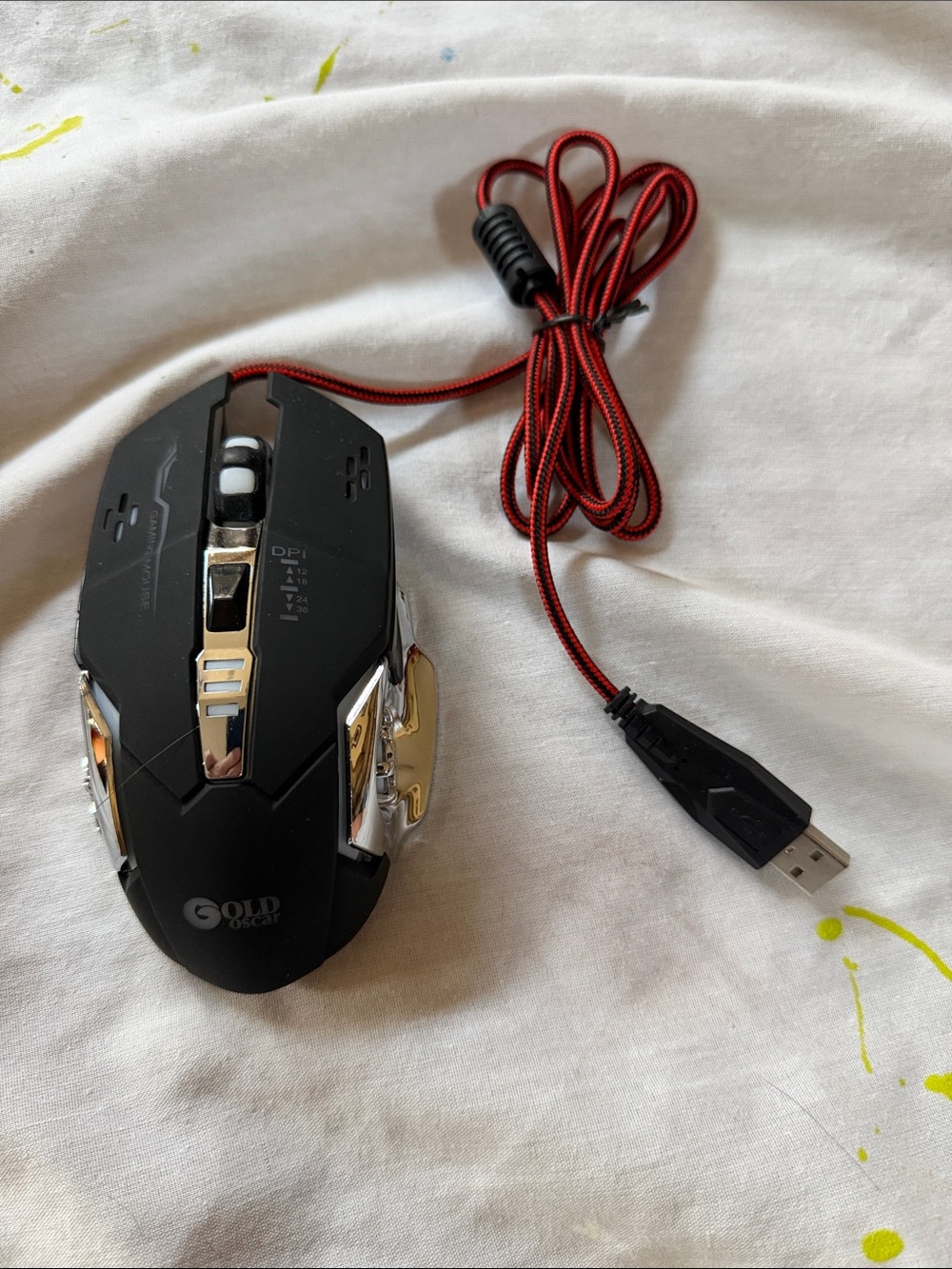 Red & Black Wired USB Gaming Mouse with Braided Cable